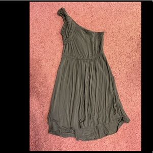 BCBG grey jersey single shoulder midi dress